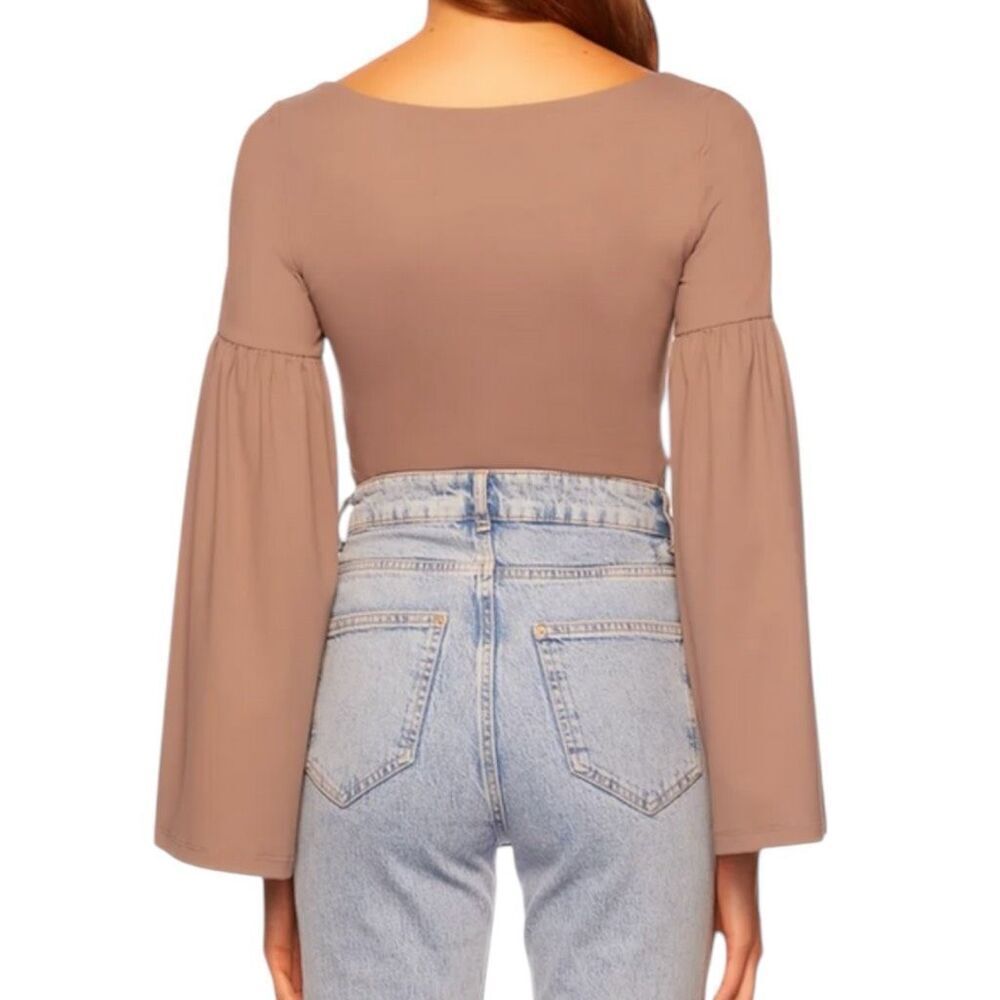 NEW Susana Monaco Bell Sleeve Square Neck Top Hunter Coco S - Picture 4 of 6